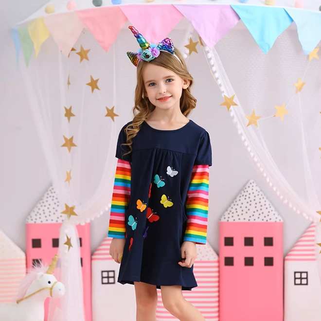 Additional Image for Girls` Dress With Pocket Kids A-line Dresses Butterfly Star Applique