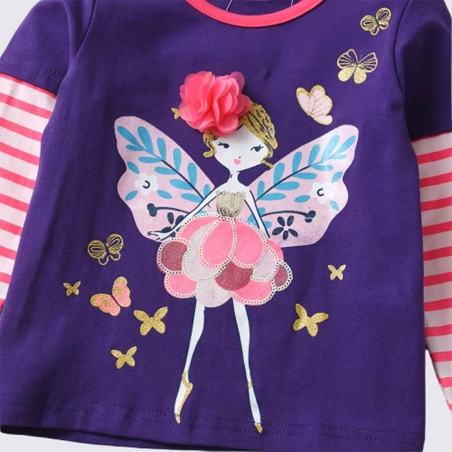 Additional Image for Girls Purple Fairy Butterfly Long Sleeve T-Shirt Top Cotton Blend Shirt