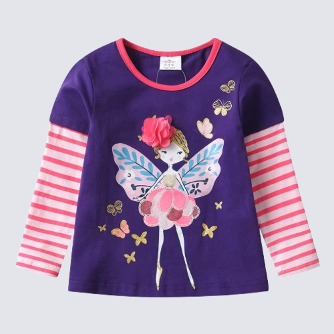 product Image for Girls Purple Fairy Butterfly Long Sleeve T-Shirt Top Cotton Blend Shirt