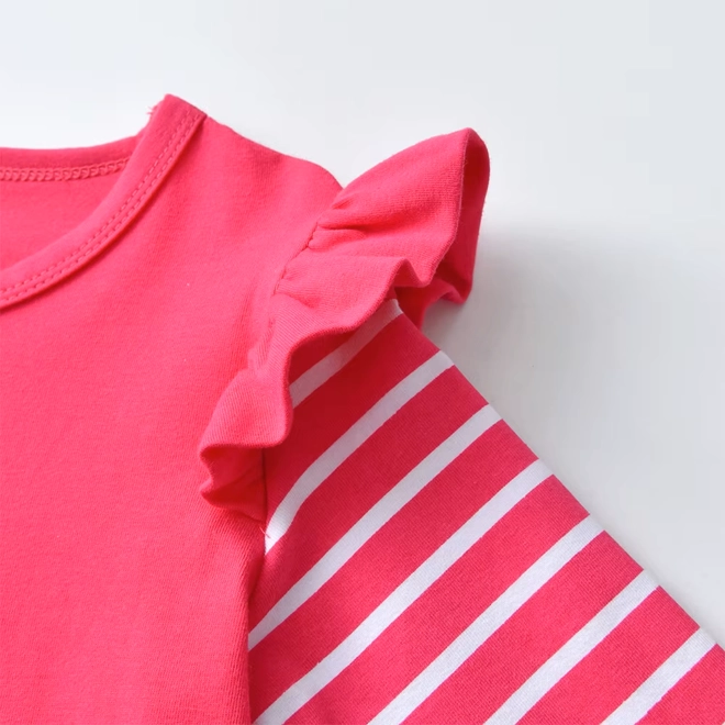 Additional Image for Girls Pink Fox Ruffle Long Sleeve T-Shirt Top Cotton Striped Glitter