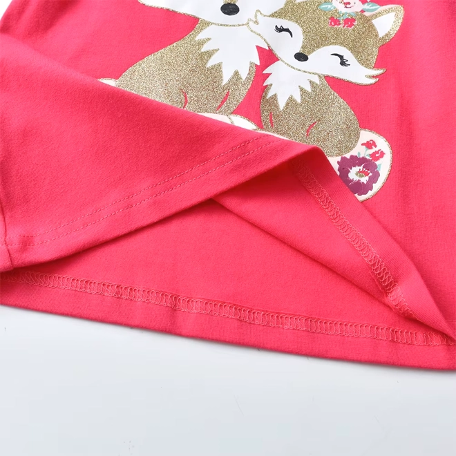Additional Image for Girls Pink Fox Ruffle Long Sleeve T-Shirt Top Cotton Striped Glitter