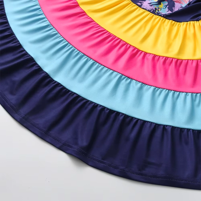 Additional Image for Girls Rainbow Unicorn Dress Long Sleeve Tiered Ruffle Tulle Skirt Party Outfit