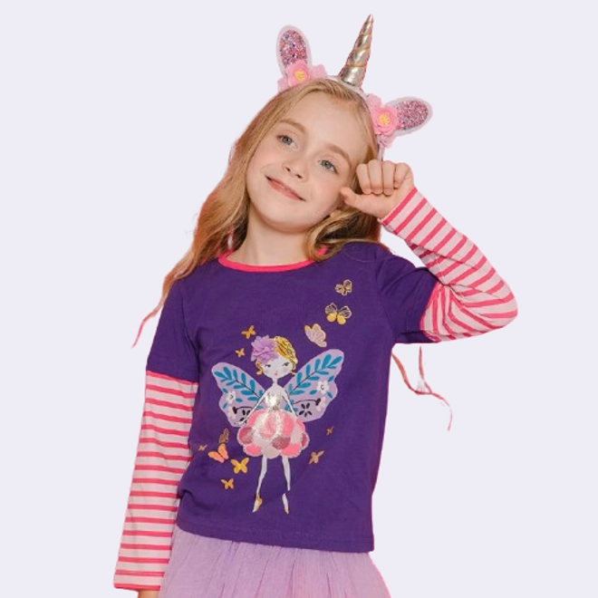 Additional Image for Girls Purple Fairy Butterfly Long Sleeve T-Shirt Top Cotton Blend Shirt