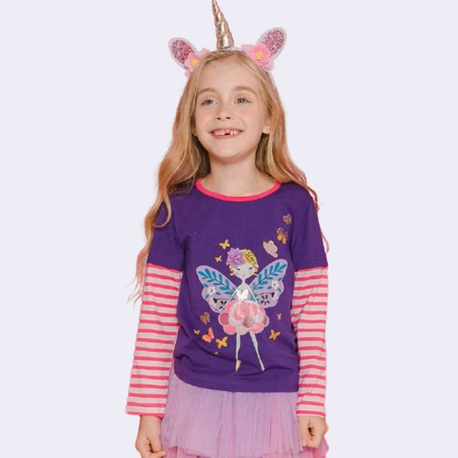 Additional Image for Girls Purple Fairy Butterfly Long Sleeve T-Shirt Top Cotton Blend Shirt