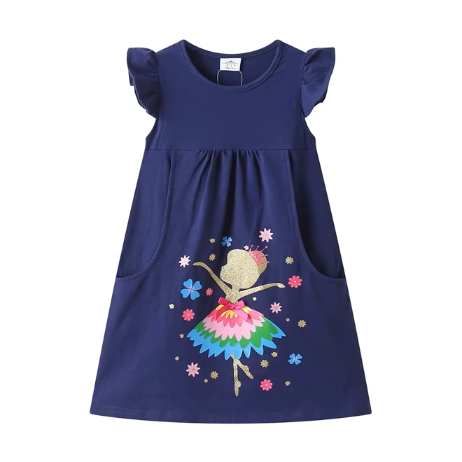product Image for Girls Navy Blue Ballerina Ruffle Sleeve T-Shirt Dress