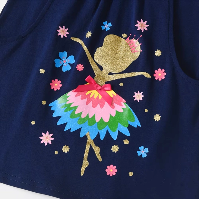 Additional Image for Girls Navy Blue Ballerina Ruffle Sleeve T-Shirt Dress