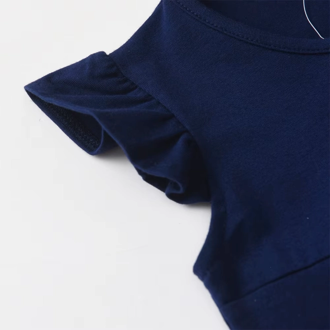 Additional Image for Girls Navy Blue Ballerina Ruffle Sleeve T-Shirt Dress