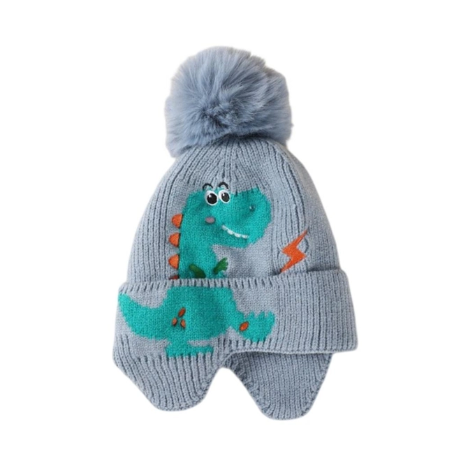 Additional Image for Fleece lined Dinosaur Pom Pom Hat