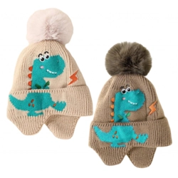 Fleece lined Dinosaur Pom Pom Hat