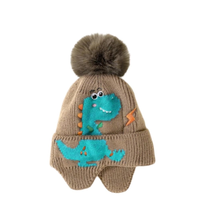 Additional Image for Fleece lined Dinosaur Pom Pom Hat