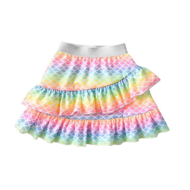 product Image for Girls Ball Gown Skirt  Colorful Mermaid Print Ruffles Miniskirt Kids Mesh Tutu Skirt