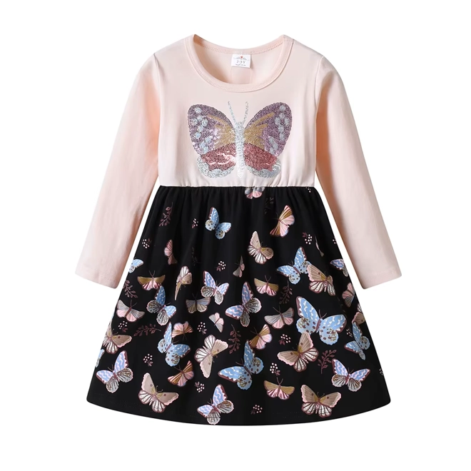 Additional Image for Girls Long Sleeve Autumn Spring Dress Kids Butterfly