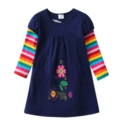 Girls` Colourful Pretty Flower Dress Long-Sleeved A-Line Style