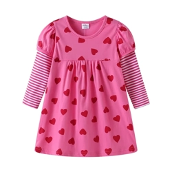 Girls' Pink Dress Hearts Print Long Sleeve