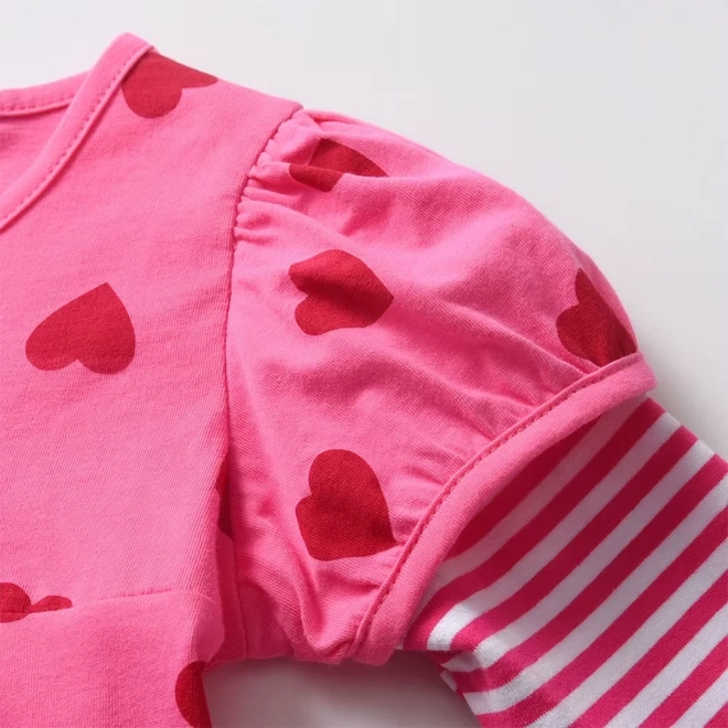 Additional Image for Girls' Pink Dress Hearts Print Long Sleeve