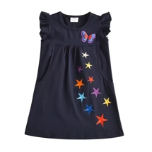 Girls` Dress With Pocket Kids A-line Dresses Butterfly Star Applique