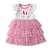 Girls` Dress Rabbit Ear Kids Princess Wear Heart Print