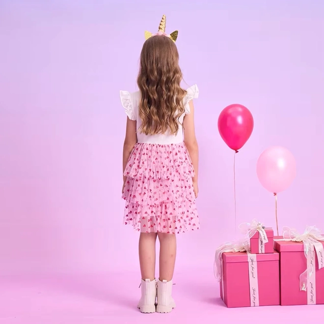 Additional Image for Girls` Dress Rabbit Ear Kids Princess Wear Heart Print