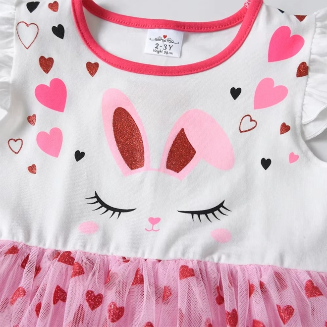 Additional Image for Girls` Dress Rabbit Ear Kids Princess Wear Heart Print