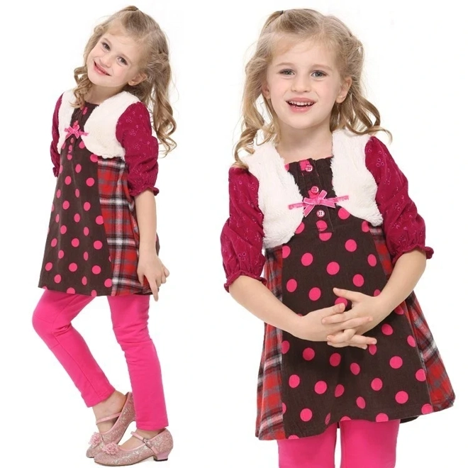 Additional Image for Girls` Polka Dot Long Sleeves Dress 4-5 Years