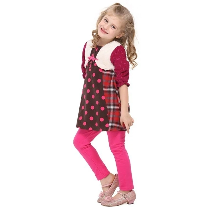 Additional Image for Girls` Polka Dot Long Sleeves Dress 4-5 Years