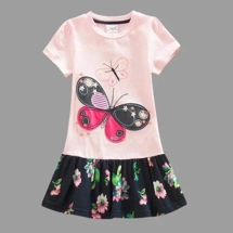 Girls` Dress Butterfly Applique Embroidery Short Sleeve