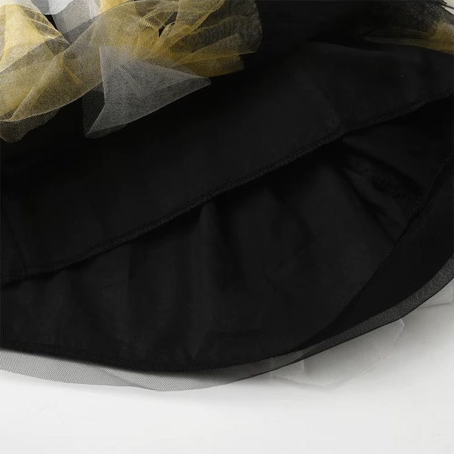 Additional Image for Girls Black & Gold Unicorn Dress Long Sleeve Tulle Tutu Party