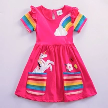 Girls Pink Unicorn Rainbow Dress with Pockets