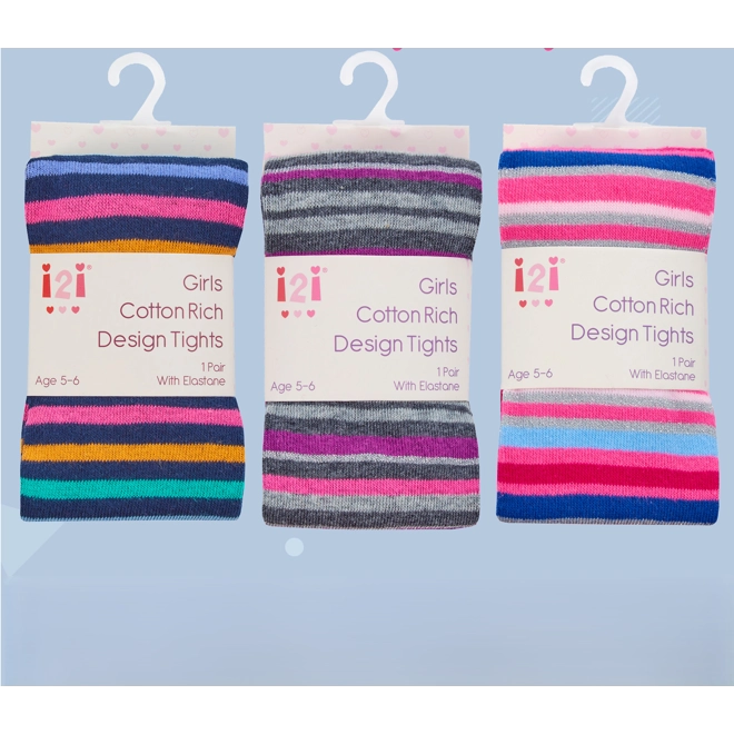 Additional Image for Girls` Tights Multi Colours Patterned Cotton Rich
