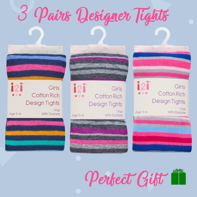 Additional Image for Girls` Tights Multi Colours Patterned Cotton Rich