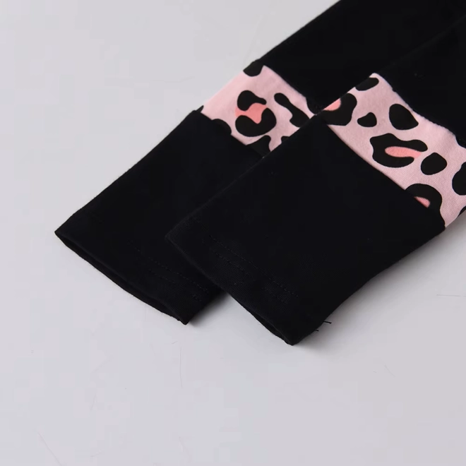 Additional Image for Girls Long Sleeve Dress Pink Black Leopard Print A-Line Casual