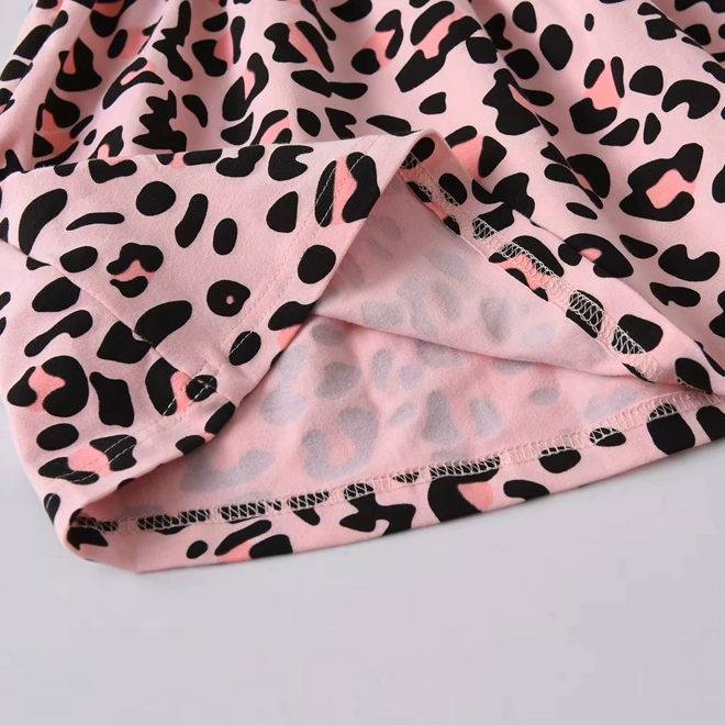 Additional Image for Girls Long Sleeve Dress Pink Black Leopard Print A-Line Casual