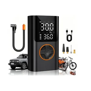 Cordless Air Pump for Car Tires, Bikes, Motorcycles, Auto Shut-off, Digital Gauge & LED Light.