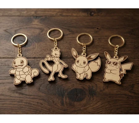 Laser Engraved Wooden Pokemon Keyrings