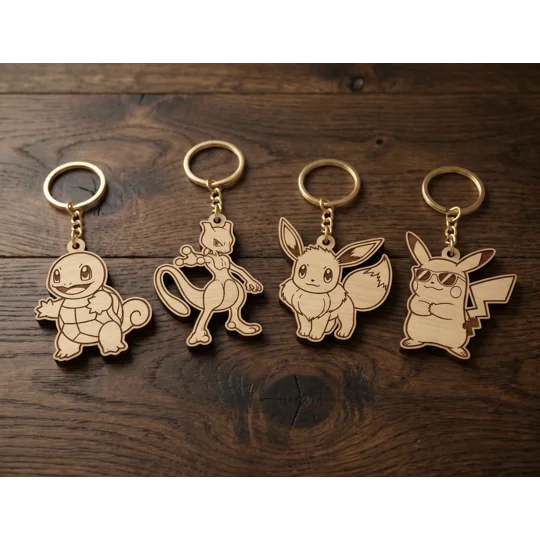 Laser Engraved Wooden Pokemon Keyrings