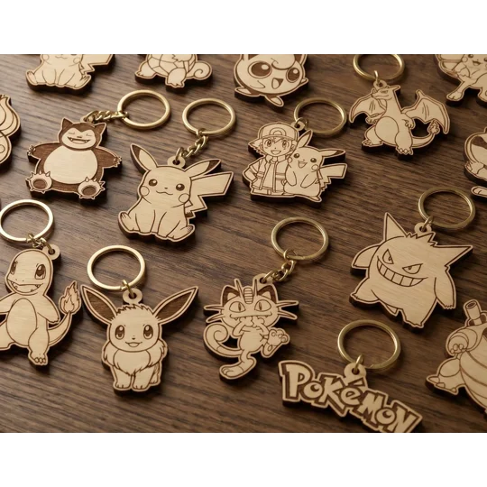 Laser Engraved Wooden Pokemon Keyrings
