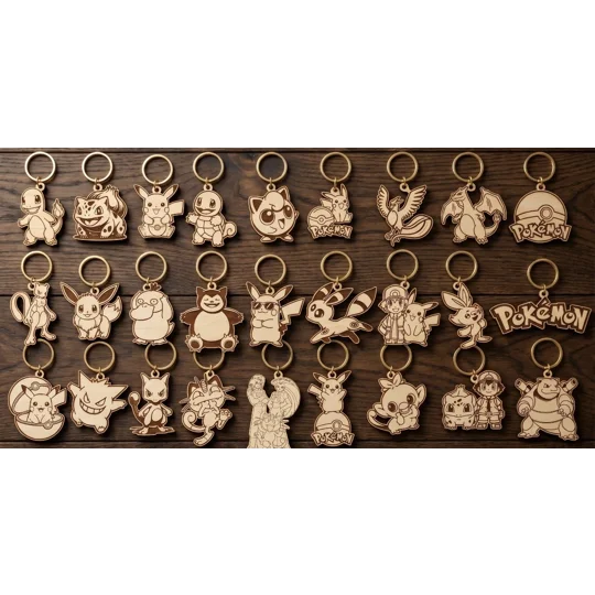 Laser Engraved Wooden Pokemon Keyrings