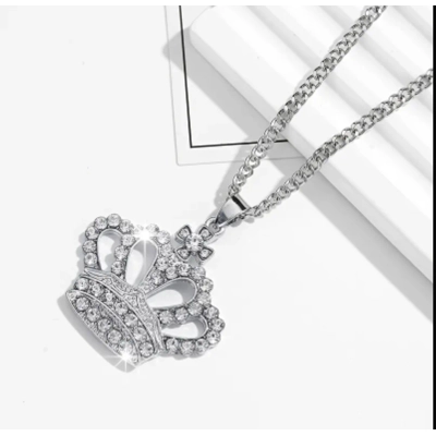 Silver Toned Crown Necklace