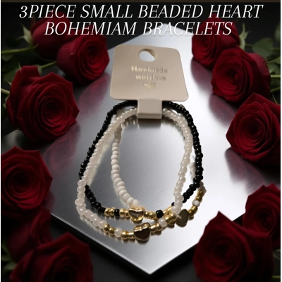 3 PIECE SMALL BEADED HEART BOHEMIAM BRACELETS