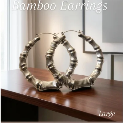 Silver Toned Bamboo Earrings