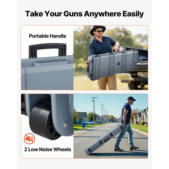 VEVOR Hard Rifle Case, Lockable Rifle Case with Pre-cut Foams, 52 in Gun Storage with Wheels, Heavy 