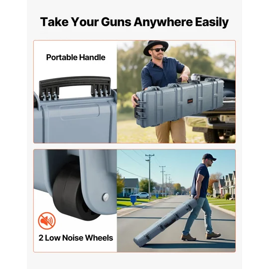VEVOR Hard Rifle Case, Lockable Rifle Case with Pre-cut Foams, 50 in Movable Gun Storage with Wheels
