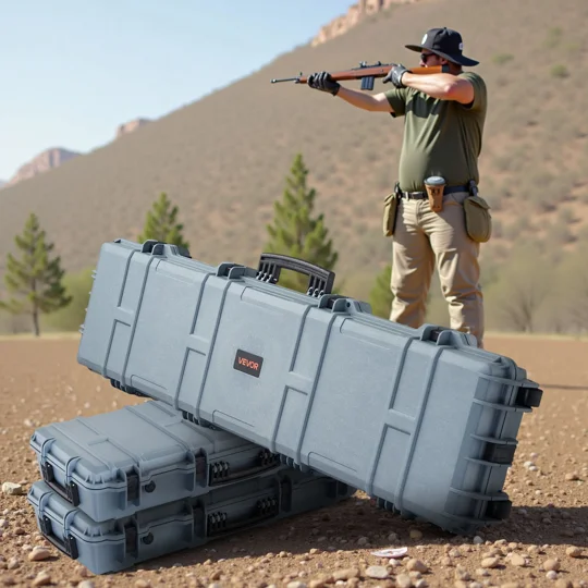 VEVOR Hard Rifle Case, Lockable Rifle Case with Pre-cut Foams, 50 in Movable Gun Storage with Wheels