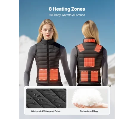 VEVOR Heated Vest, Women Electric Heating Vest with 16000 mAh Battery Pack, 8 Heating Zones Lightwei