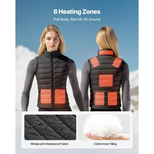 VEVOR Heated Vest, Women Electric Heating Vest with 16000 mAh Battery Pack, 8 Heating Zones Lightwei