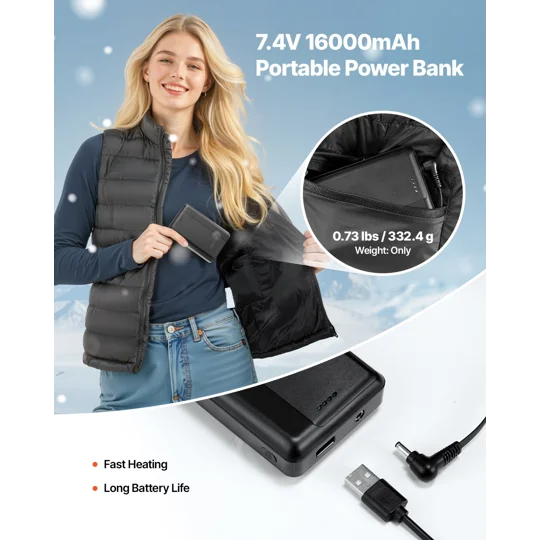 VEVOR Heated Vest, Women Electric Heating Vest with 16000 mAh Battery Pack, 8 Heating Zones Lightwei