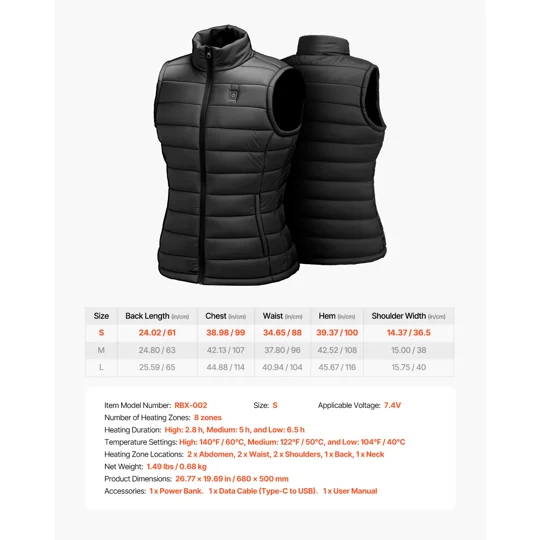 VEVOR Heated Vest, Women Electric Heating Vest with 16000 mAh Battery Pack, 8 Heating Zones Lightwei