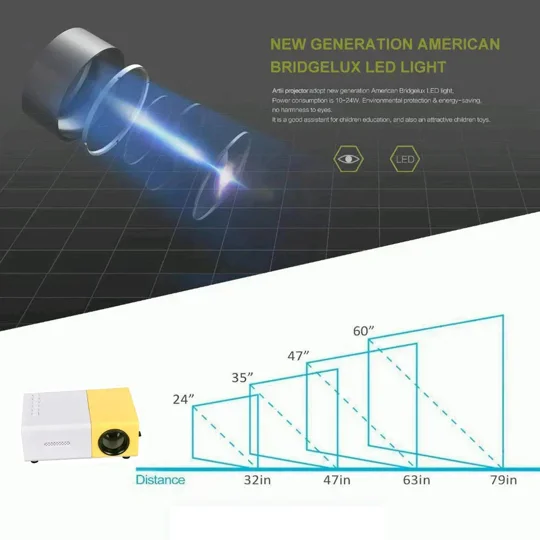 Mini Projector – 1080P Full HD Support, Portable LED Projector, 4K Video Playback, Multiple Connecti