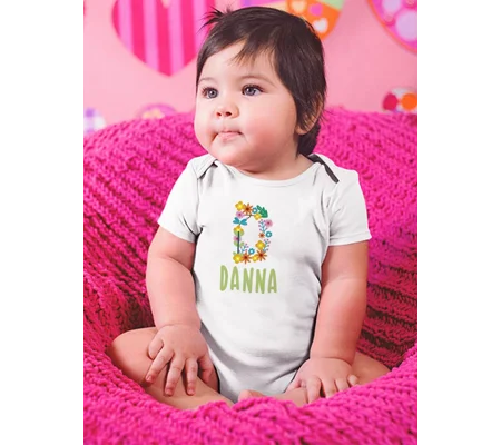 Custom Name And Floral Initial. Bodysuit -Custom Designs