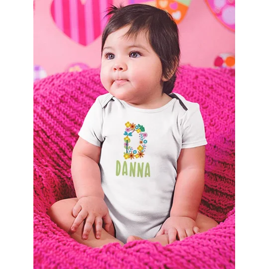 Custom Name And Floral Initial. Bodysuit -Custom Designs